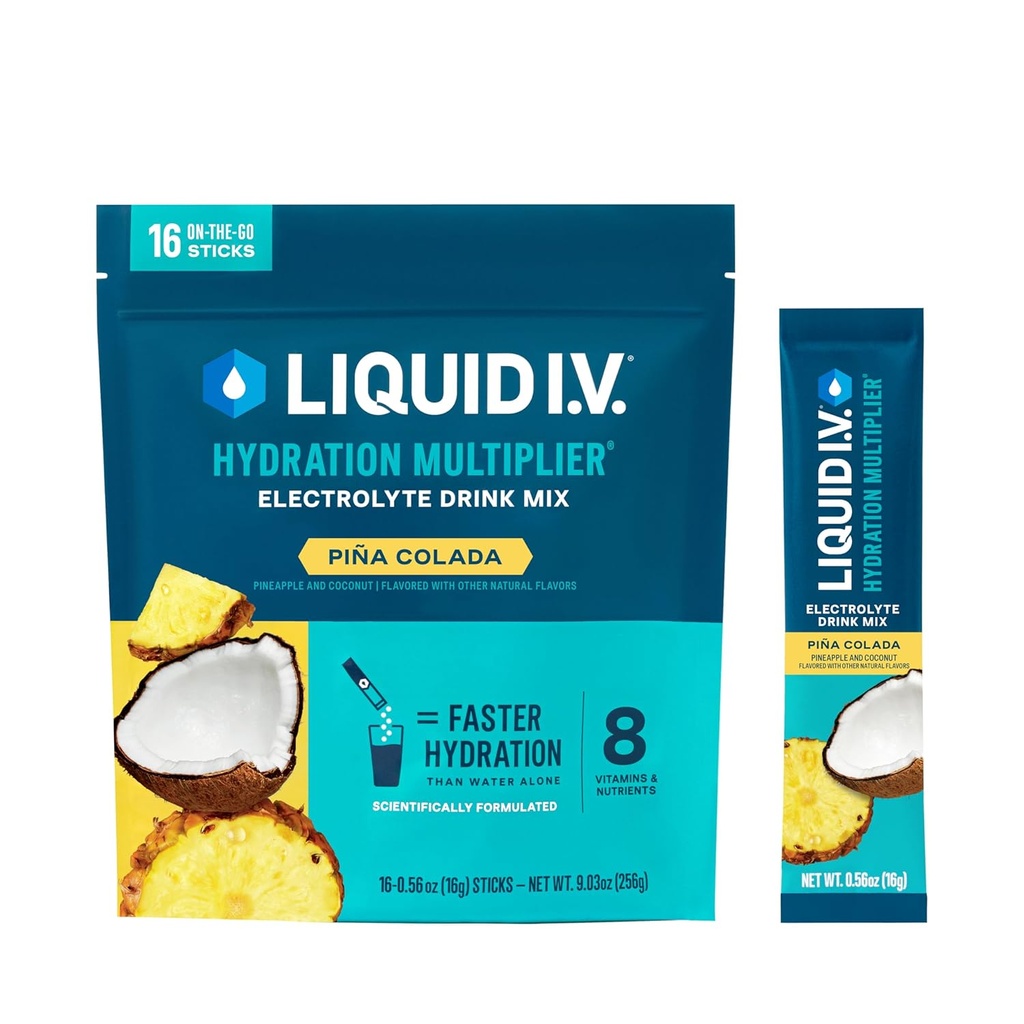 Sıvı I.V.® Hydration Multiplier® - Piña Colada - Hydration Toz Packets | Electrolyte Toz I.V.® Hydration Multiplier® - Piña Colada - Hydration Dust Packets | Electrolyte Toz İçecek Mix | Single-Serving Sticks | Non-GMO | 16 Services (Pack of 12)