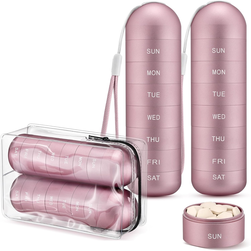 [2 Pack] Zannaki Metal Seyahat Pill Organizer, Portatif Sular Haftalık Pill Box, Büyük Alüminyum Mutfak Pill Case Konteyner, BPA Free 7 Günlük Tıp Vitamini için Organize Sahibi, Tamamlayıcısı
