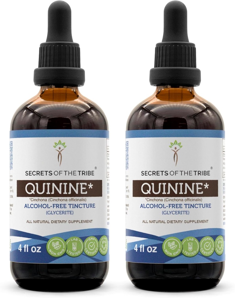 Tribe Quinine Alkol-Free Tincture (Glycerite) 680 mg Wildcrafted Quinine (Cinchona officinalis) kuru Bark (2x4 Fl Oz)