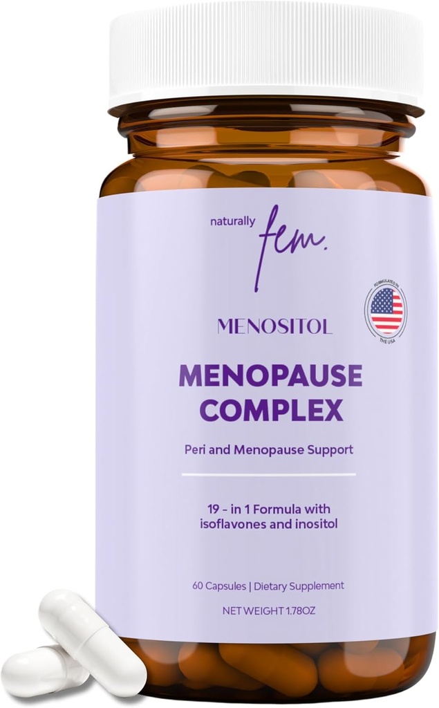 Inositol FEM Menositol 19-in-1 60Caps, Perimenopause & Menopause Supplements for Women Kilo Yi Myo-Inositol, D-chiro ve Isoflavones, Control Metabolic Health, 100% Natural, Hormon, SoyFree