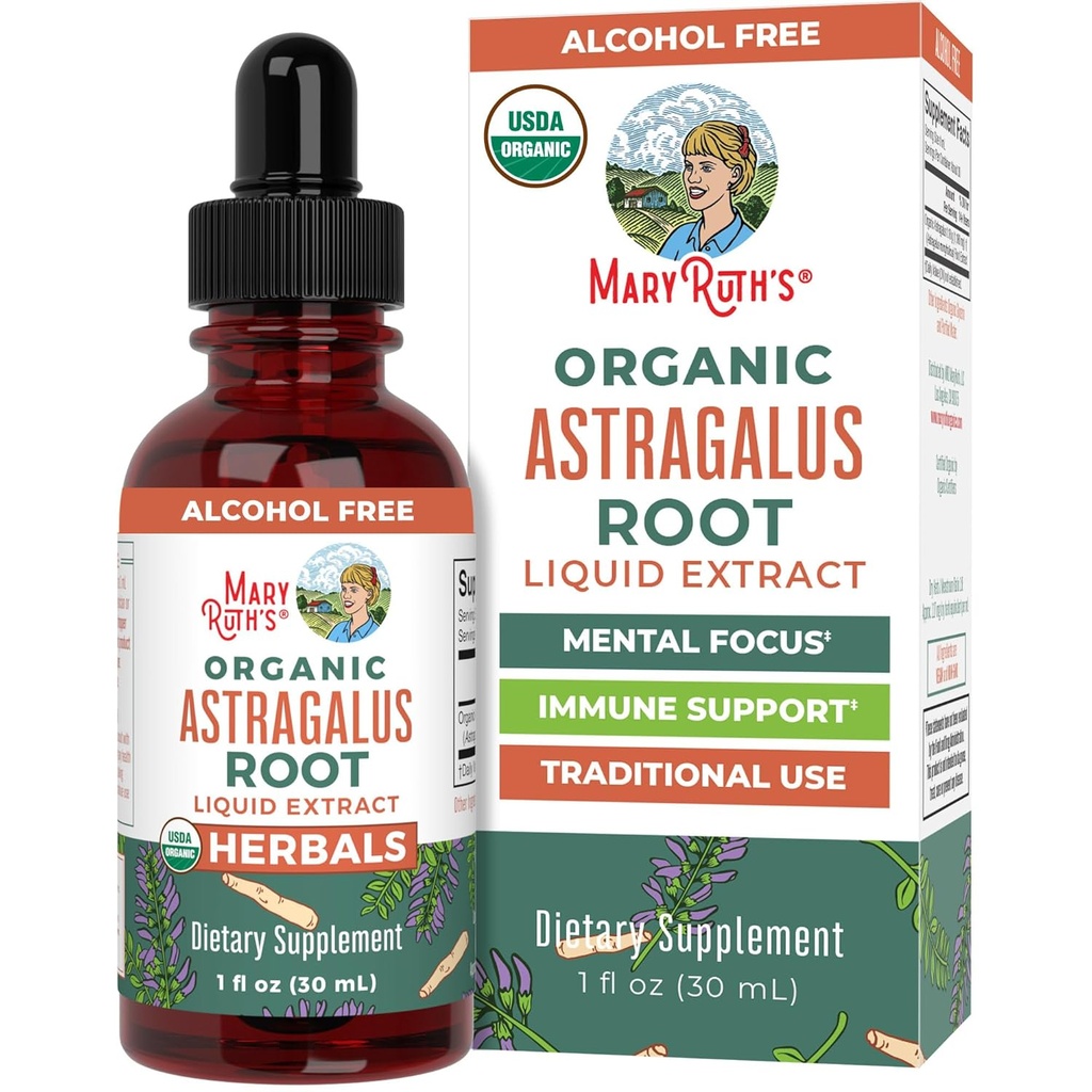 MaryRuth Organics Astragalus Root, Sugar-Free, USDA Organik, Astragalus Immune Support and Focus, Herbal Liquid Drops, Non-GMO, Vegan, 1 Fl Oz