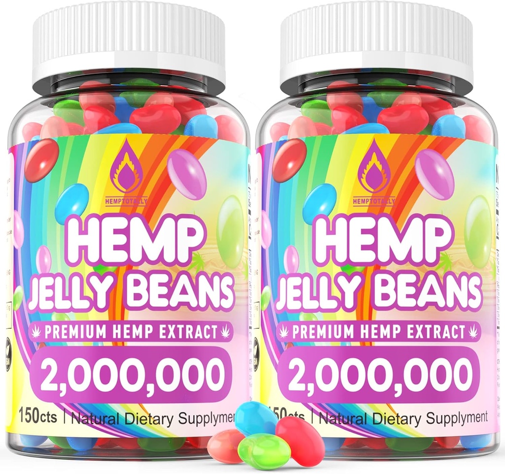 HempTotally (2 συσκευασίες) Hemp Jelly Beans για το άγχος 2.000.000 Premium συμπλήρωμα κάνναβης για τη βελτίωση του ύπνου, Boost Mood - 300 Cts