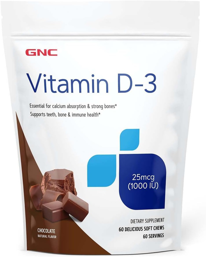 GNC Vitamin D-3 Yumuşak Chews 1000IU - Çikolata | D vitamini Günlük Değerinin% 125'ini Sağlıyor | 60 Yumuşak Chews