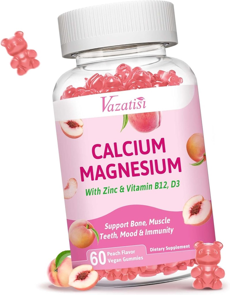 D3 B12 Vitamini Vitamini ile Magnezyum Çinko Gummies, Kadınlar için Gıda Supplements, Peach Flavor 60 Cts
