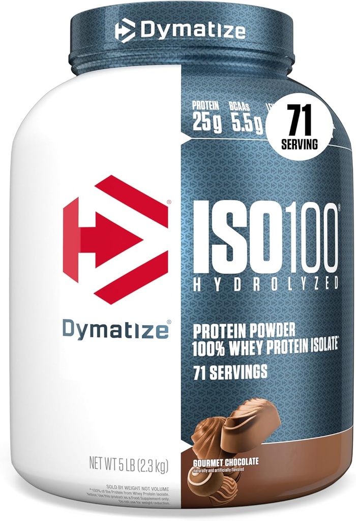 ISO100 Whey proteini Toz Isolate, Gourmet Chocolate, 25g of protein, 5 Pound, 5.5g BCAAs, 120 Cal., Gluten Free, 1g Fat, 1g Sugar, 2g Carb (71 hizmet)