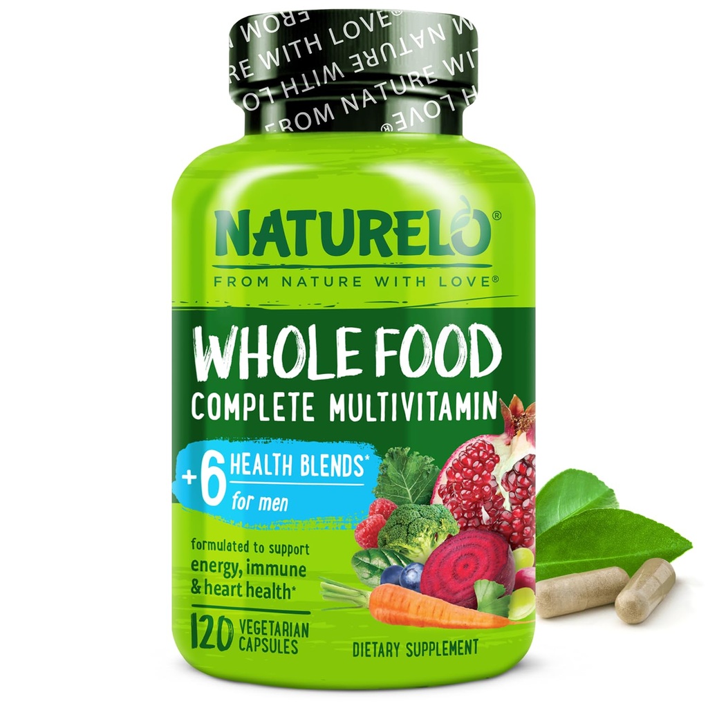 NATLO Erkekler Multivitaminler - Vitaminlerle Erkekler için Tüm Gıda Çokvitamin, Mineraller - 120 Vejetaryen Capsules Enerji, Beyin, Kalp, Göz Sağlığı *