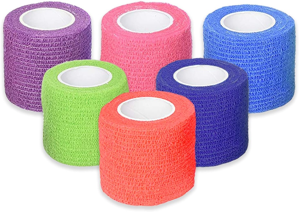 Ever Ready First Aid Self Adherent Cohesive Bandages 2" x 5 Yards - 12 Kont, Rainbow Colors