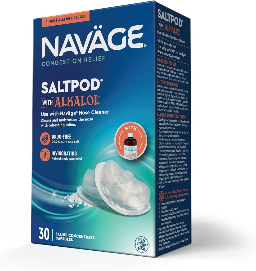 Navage SaltPod w/Alkalol 30 Pack (30 SaltPods) Salt Pod Refills Sadece - Özel olarak tasarlanmış Nasal Irrigation System - Sinus Rinse ve Alkalol Pods Hızlı ve Soothing Relief Pods için