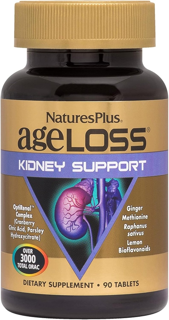 Natures Plus AgeLos Kidney Support - 90 Tablet - D3 & Magnezyum - Vejetaryen, Gluten Free - 30 Hizmet