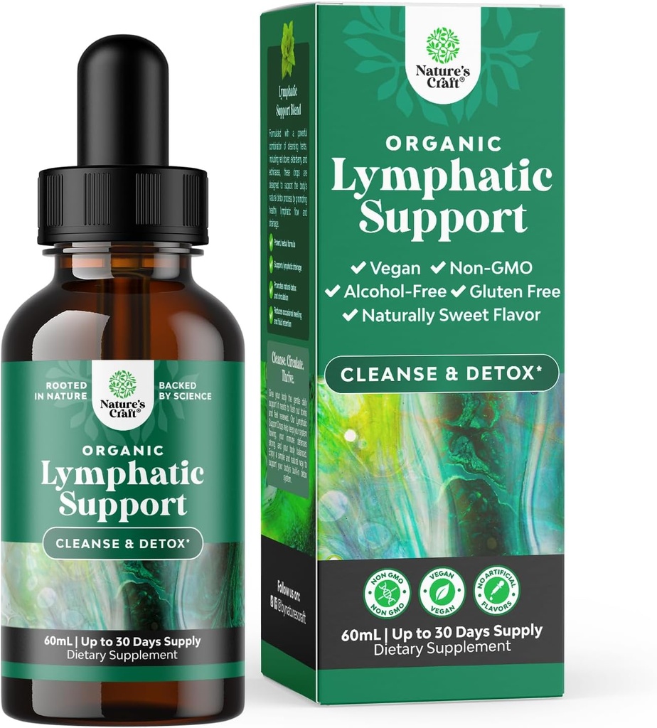 Certified Organic Lymphatic Drainage Drops - Βότανο Λεμφικό Καθαρίστε και ανοσοποιητικό Συμπλήρωμα Υποστήριξης με Echinacea Goldenseal & Red Clover Extract - Vegan Non GMO Αλκοόλ και Ζάχαρη Δωρεάν - 30 Υπηρεσίες