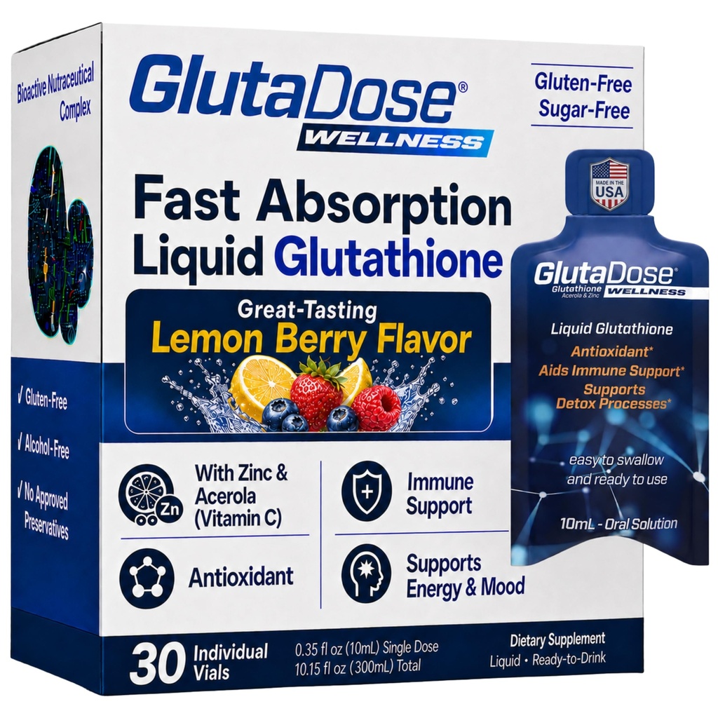 Sıvı Glutathione Supplement, Lemon Berry Flavored Acerola Energy ATM w/Zinc, Daily Vitamins & Minerals, Zero Sugar Formulation, Günlük Auto-Immune Support for Yetişkinler, 0.34 fl oz, 30'un Paketi