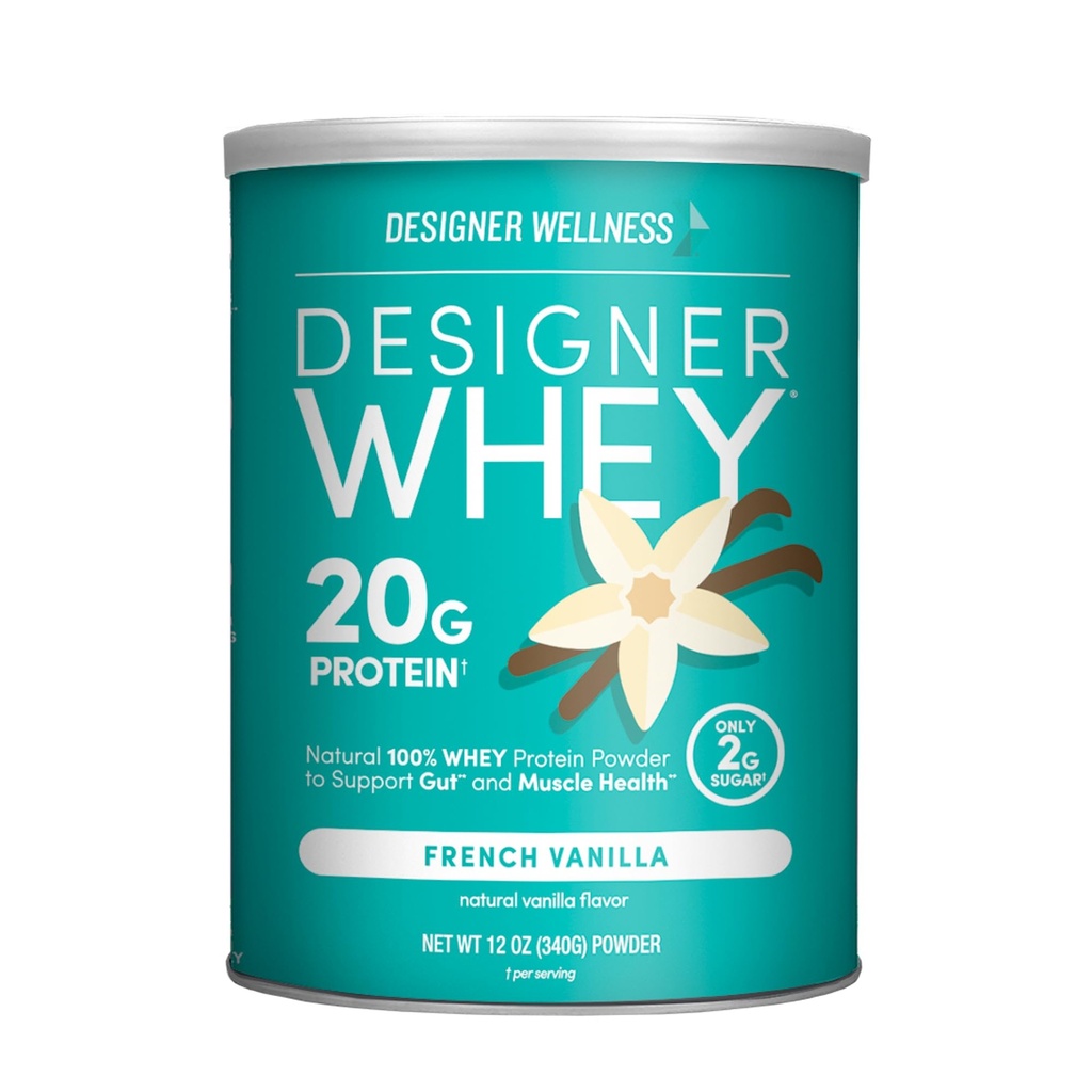 Tasarımcı Wellness Tasarımcı Whey Natural 100% Whey Protein Toz Probiyotiks, Fiber ve Key B-Vitamins for Energy, Gluten-Free, Non-GMO, Fransız Vanilla 12 ozzz