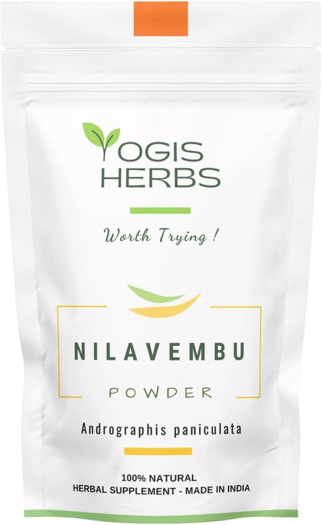 YOGIS HERBS Nilavembu Toz – Andrographis panulata (Green Chiretta/Kalmegh) –% 100 Natural & Pure Herbal Supplement for Natural Immune Support, Liver Health Support & Digestive Wellness (3.5 oz)