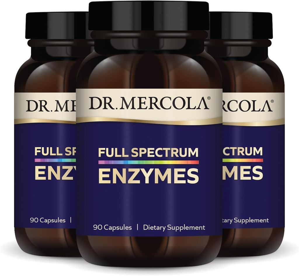 Dr. Mercola Full Spectrum Enzymes - 22 Farklı Enzymes - Destekler Digestive & Immune Health - Helps Digest Carbohidrats, Fats & Proteins - Non-GMO, Gluten-Free & Soy-Free - 90 Capsules (3 Pack)