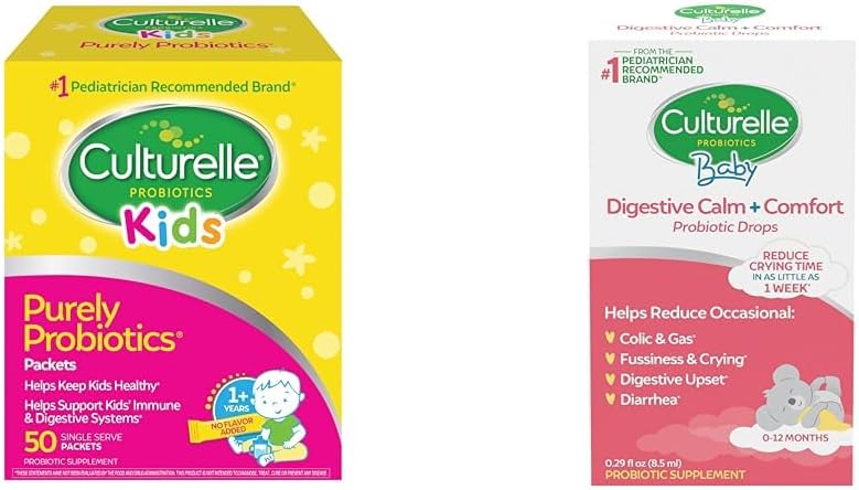 Kültür Çocukları Immune & Digestive Support, 50 Count & Baby Calm & Comfort Drops 0-12 Ay, 0.29 Ounce