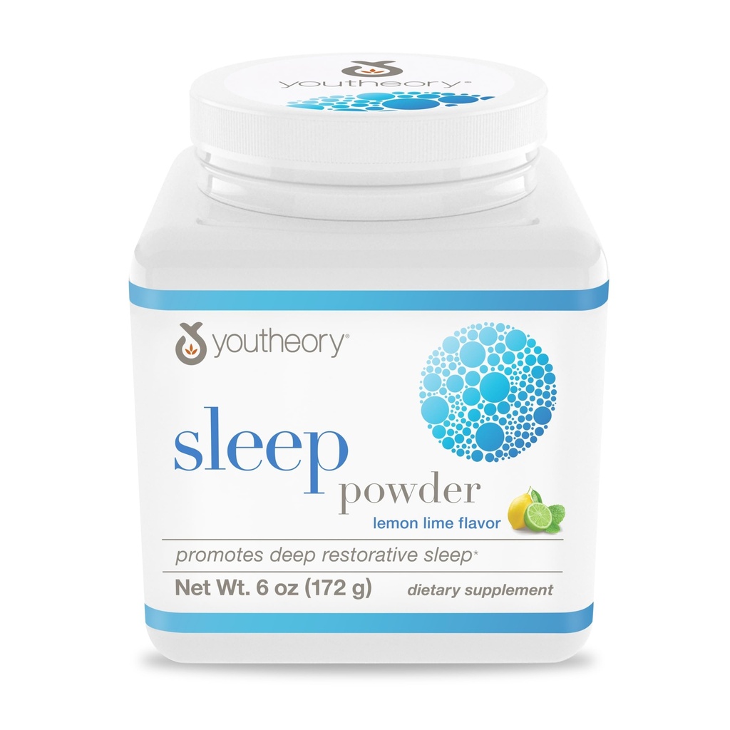 Youtheory Sleep Nighttime Powder - Sleep Support Supplement for Calm & Relaxation* - Περιέχει μελατονίνη, μαγνήσιο, L-Θεανίνη & L-Glycine - Γαλακτοκομικά, Σόγια & Γλουτένη Χωρίς - 6 oz