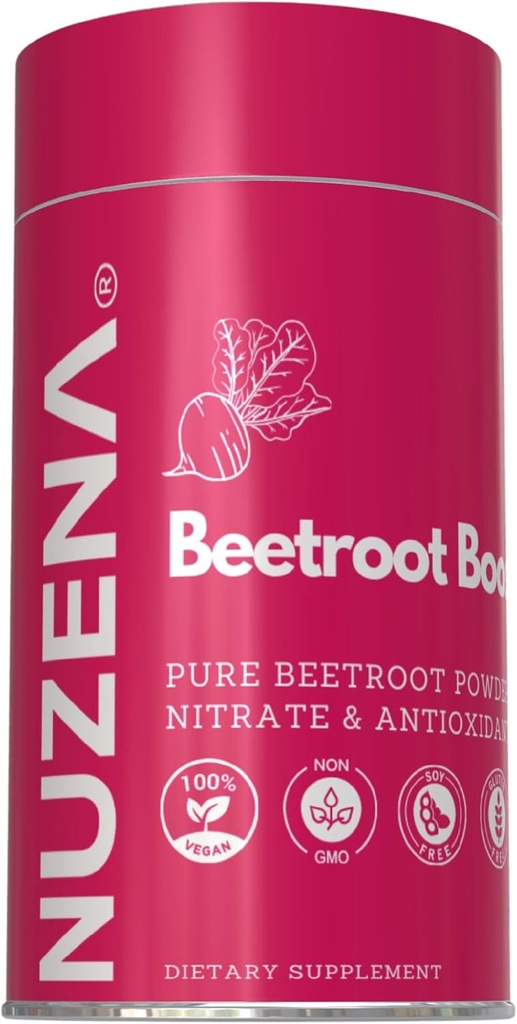 Nuzena Beetroot Boost + 1300 mg | 60 Beta Vulgaris Beet Root Toz Capsules | USA Vegan, Non-GMO & Gluten Free Nitric Cube ATM Beet Supplement| Servis Boyut: 2 Capsules