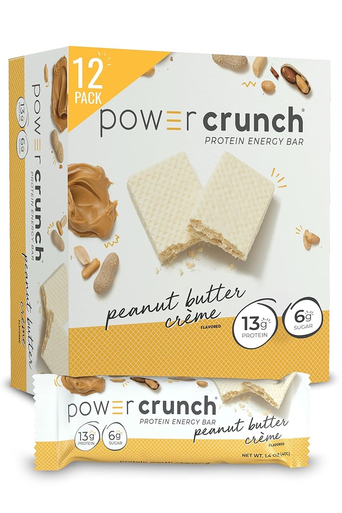 Power Crunch protein Wafer Bars, Yüksek Protein Snacks with Delicious Taste, Peanut Butter Crème, 1.4 Ounce (12 Count)