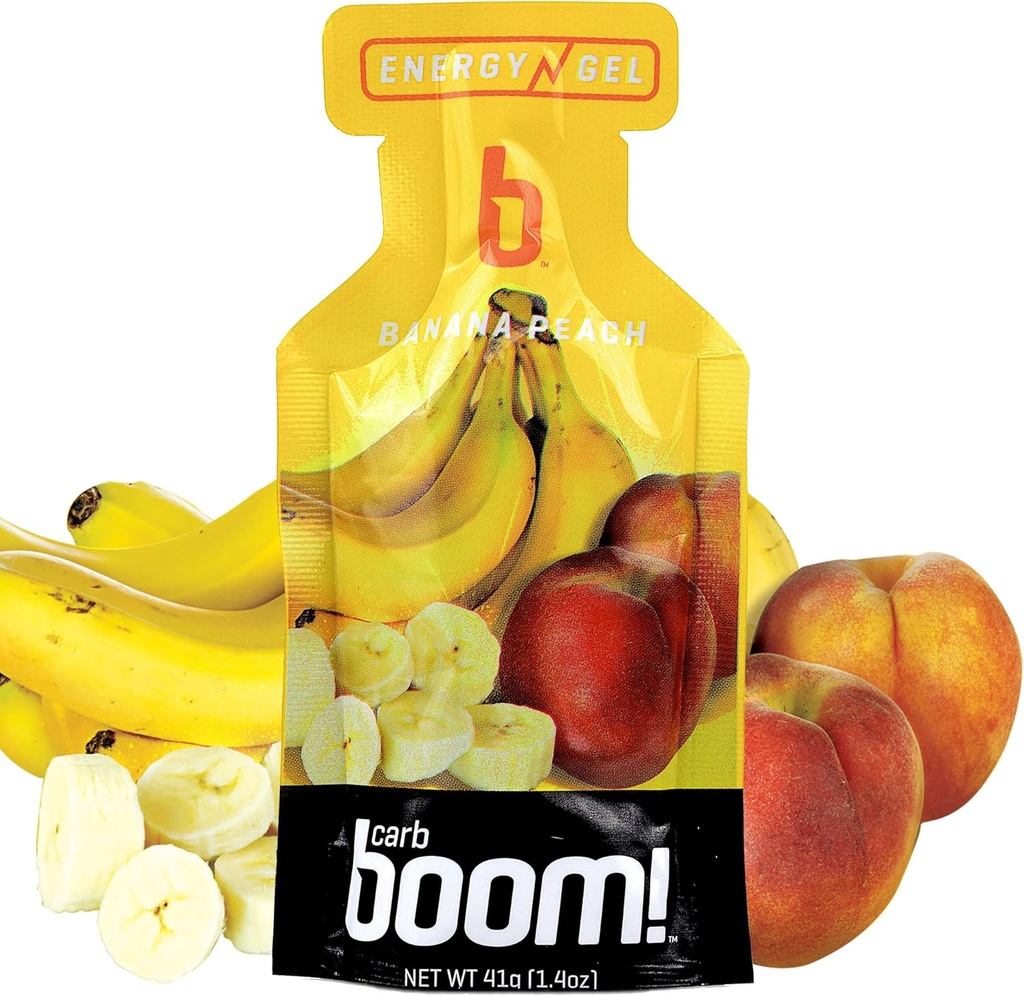Boom Beslenme Enerji Gel - Meyve-Flavored Energy Gels - Workout Gel - Bisiklet için Enerji Gel - Koşu Gel - Doğal Enerji Gel - Banana Peach (24 Pack)