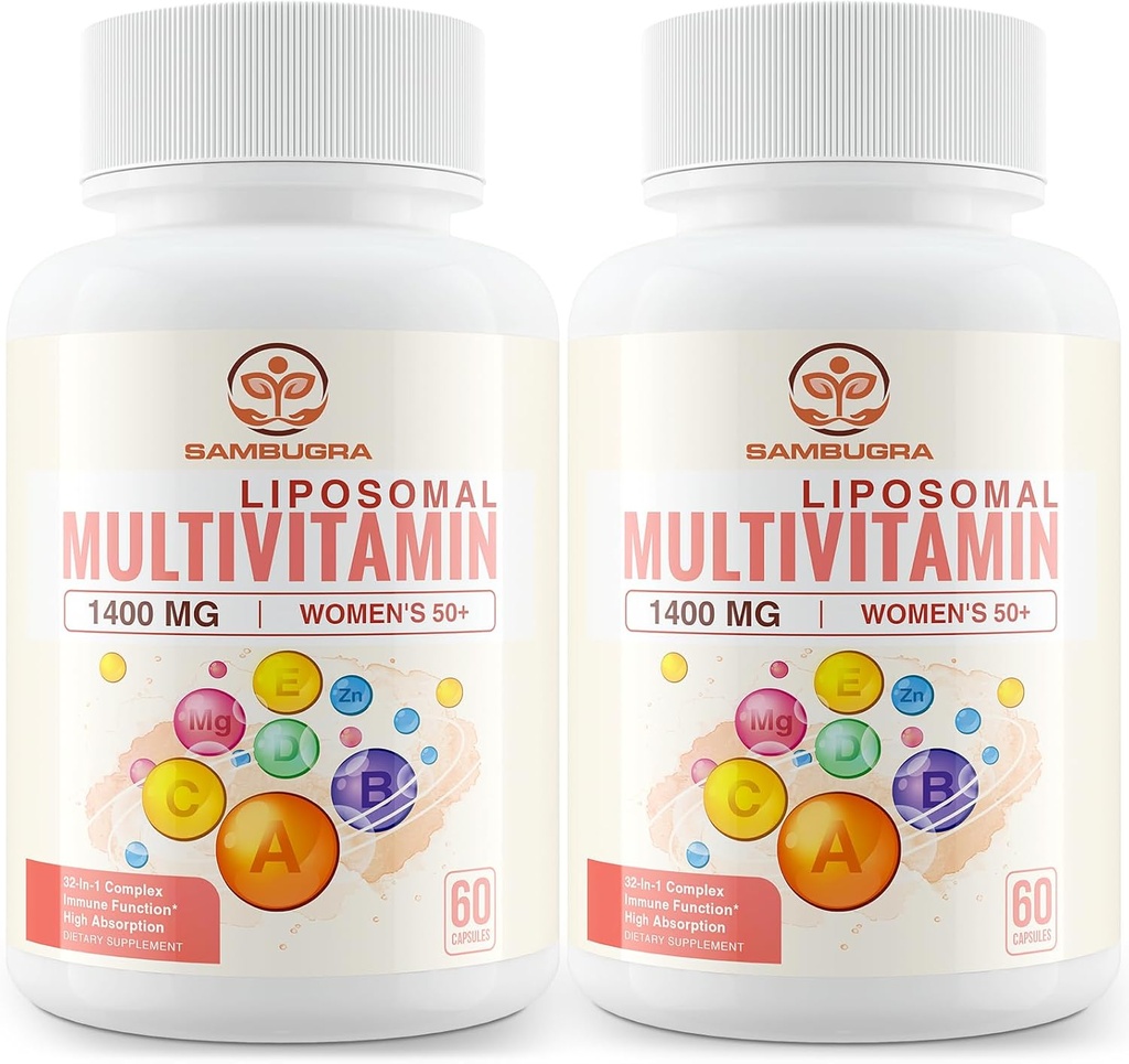 Kadınlar için Liposomal Multivitamin 50+ - Kadınlar 32 Malzemeler, CoQ10, Vitaminler C, B, D, E for Cardiovascular & Bone Health Support - Iron-Free (120 Capsules)