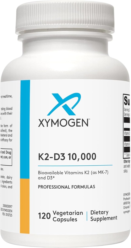 XYMOGEN K2-D3 10000 - Vitamin D3 K2 - Bio available Vitamin D 10.000 IU (Cholecalciferol) MK-7 - Kalp, Arterial, Bone Health + Immune Support Supplement (120 Capsules)