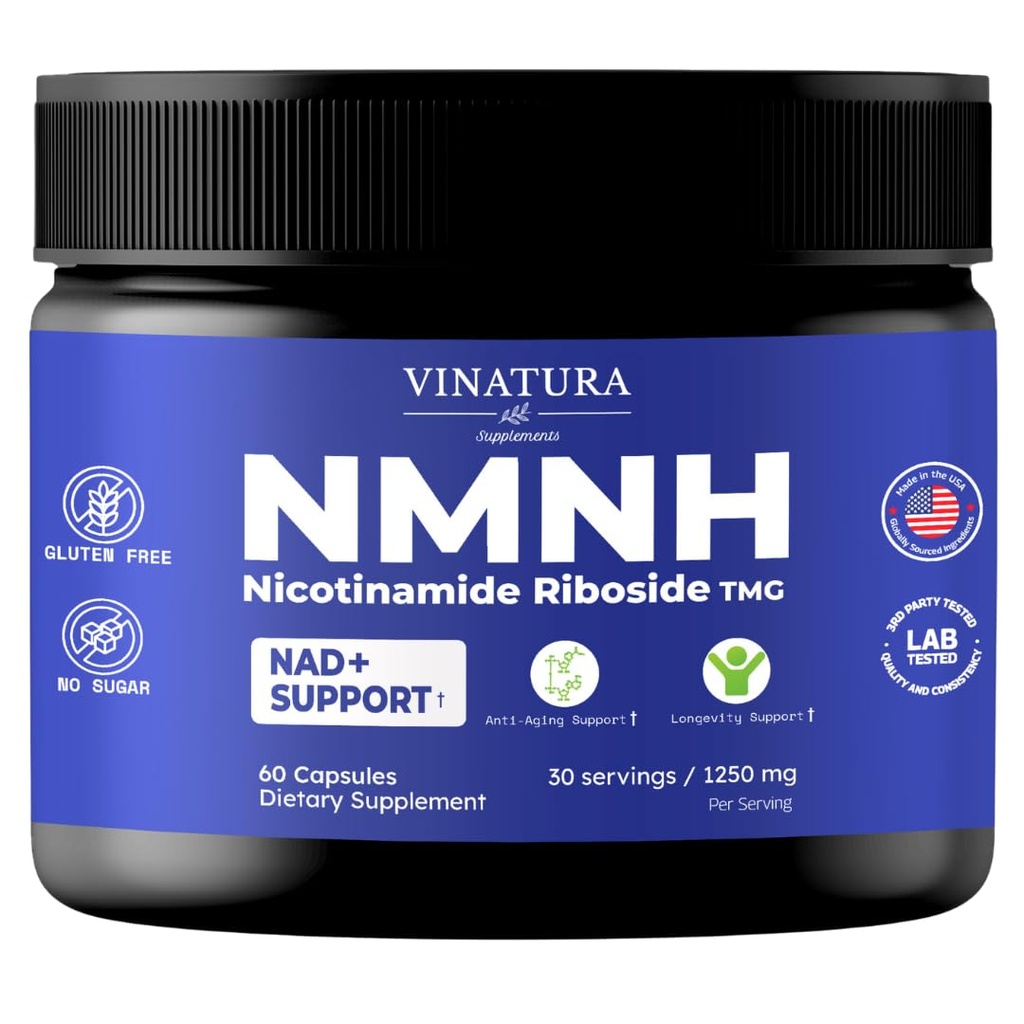 VINATURA NMNH (NMN Supplement Alternative) Nicotinamid Riboside & TMG - Anti-Aging için NAD Supplement - 60 Capsules