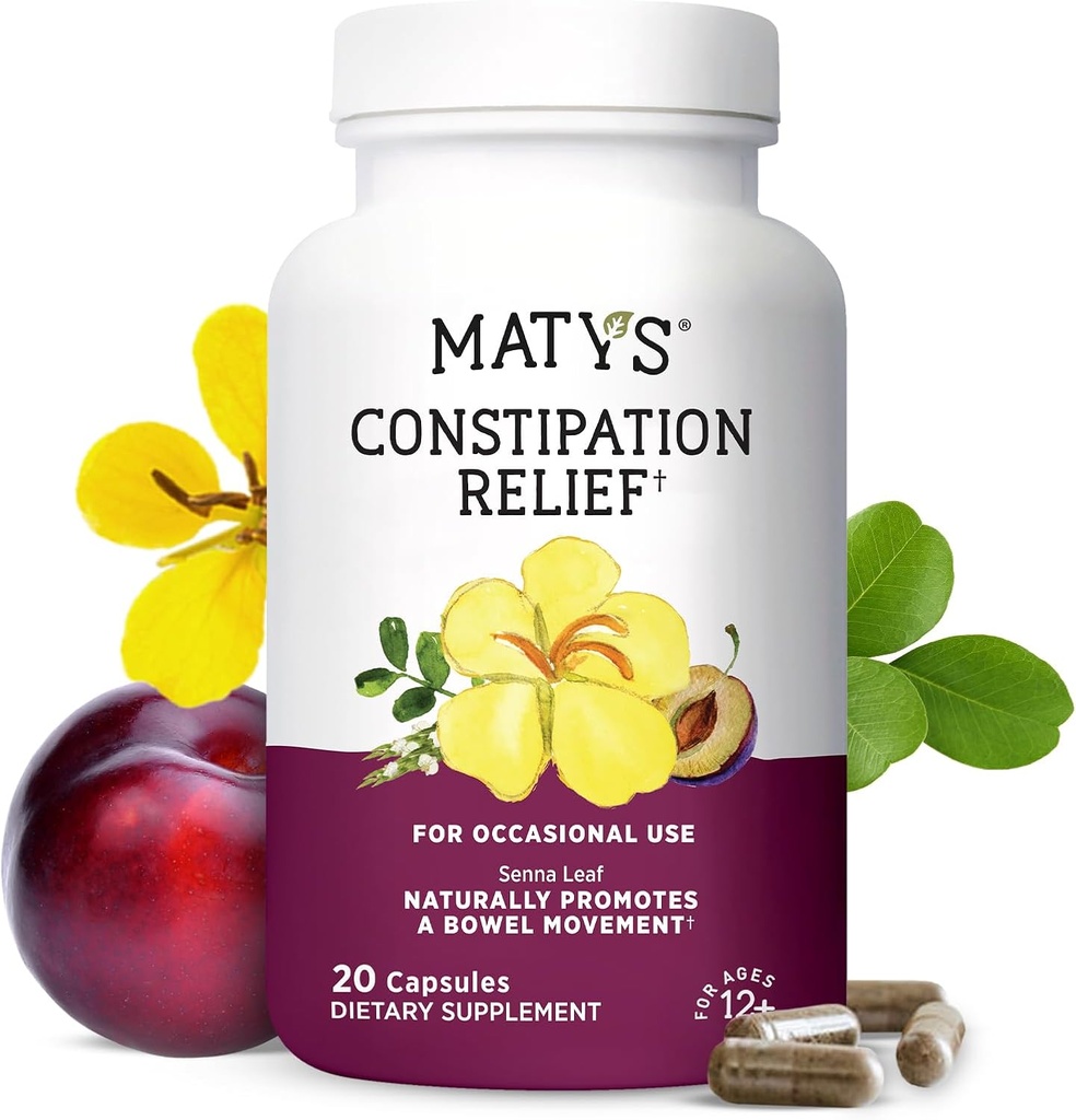 Matys Constipation Relief Capsules, Botanical Herbal Laxative Relieves Constipation, Smooth Bowel Movement & Gut Health, Safe & effective for Yetişkinler & Kids 12 Years + 20 Vegetarian Capsules