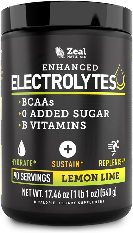 Zeal Naturals Electrolyte Toz Kurtarma İçgörü (90 Hizmetler | Limon Lime) w 0 Sugar +BCAAs +B-Vitamins Electrolyte Supplement w Pids Çinko & Magnezyumtion - Keto Electrolytes