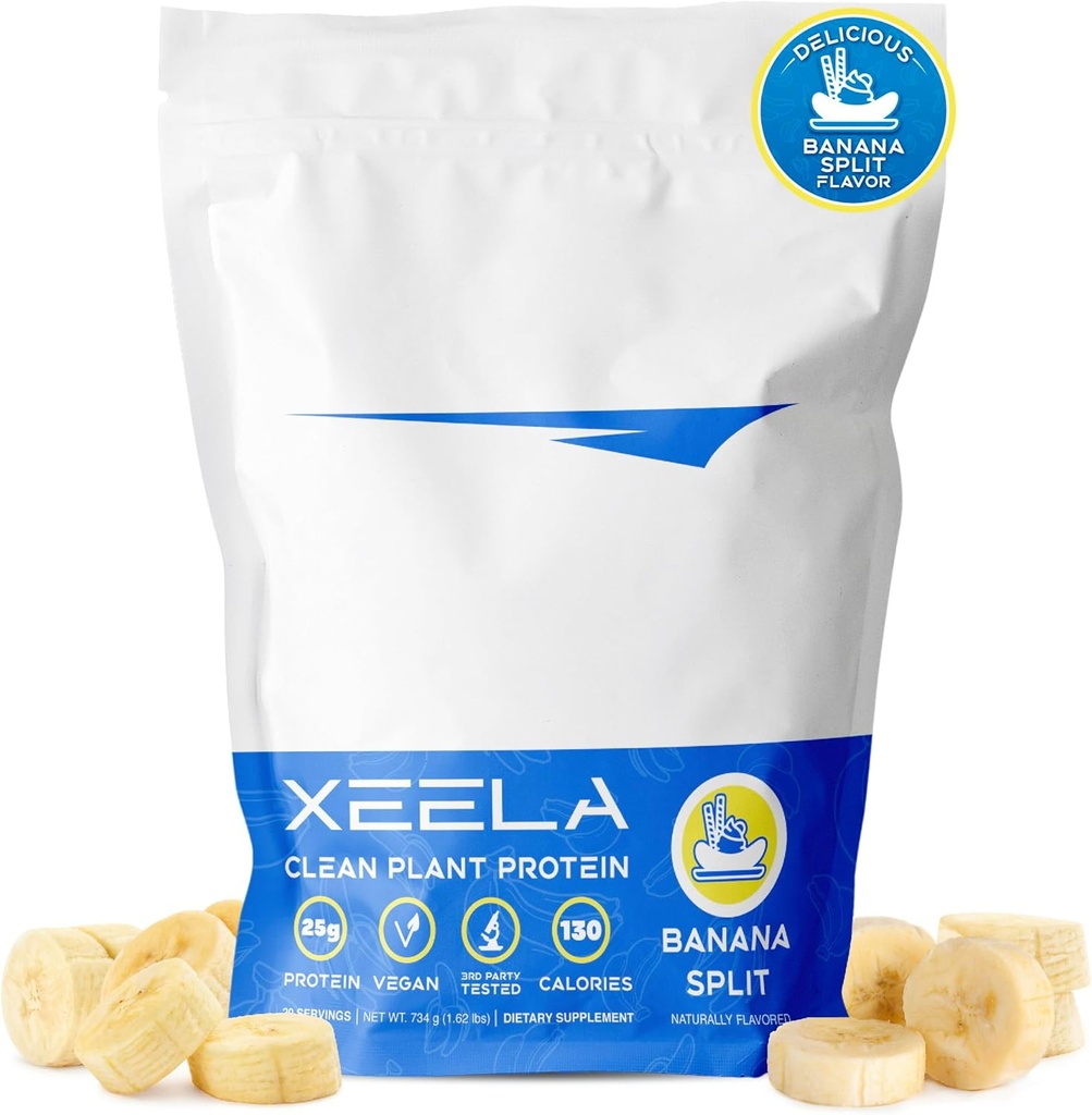XEELA Plant Temel Vegan Protein Tozu - Bağımsız Test Edildi - 25g Yüksek Protein, Erkekler ve Kadınlar için Pea Protein - Vitaminler ve Mineraller, GMO, Süt & Gluten Ücretsiz, LowCarb & LowFat (Dana Split)