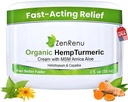 Zenrenu Organic Hemp Turmeric Joints & Muscle Cream με Arnica, MSM, Hemp Oil Extract, & 7 αιθέρια έλαια - μη λιπαρή & γρήγορη απορρόφηση για πλάτη, λαιμό, αγκώνες, γόνατα, & Hip 4 oz