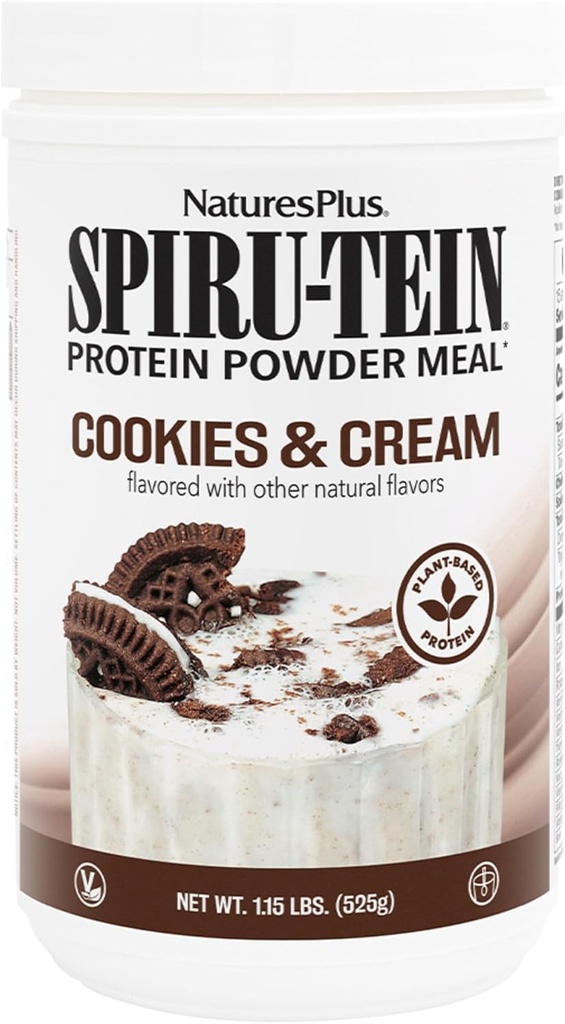NaturesPlus SPIRU-TEIN Shake - Kurabiyeler ve krem - 1.15 lbs, Spirulina protein Toz - Bitki bazlı Meal Emekliliği, Vitaminler ve Mineraller Enerji için - Vejetaryen - 15 Hizmet