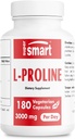 Supersmart - L-Proline 3000 mg per Day (High Strength) - Normal Collagen Proline Supplement | Non-GMO & Gluten Free - 180 Vegetarian Capsules