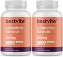 BESTVITE L-Carnitine Tartrate 500 mg per Capsule (240 Capsules)(120x2) - No Stearates - Non GMO - Gluten Free