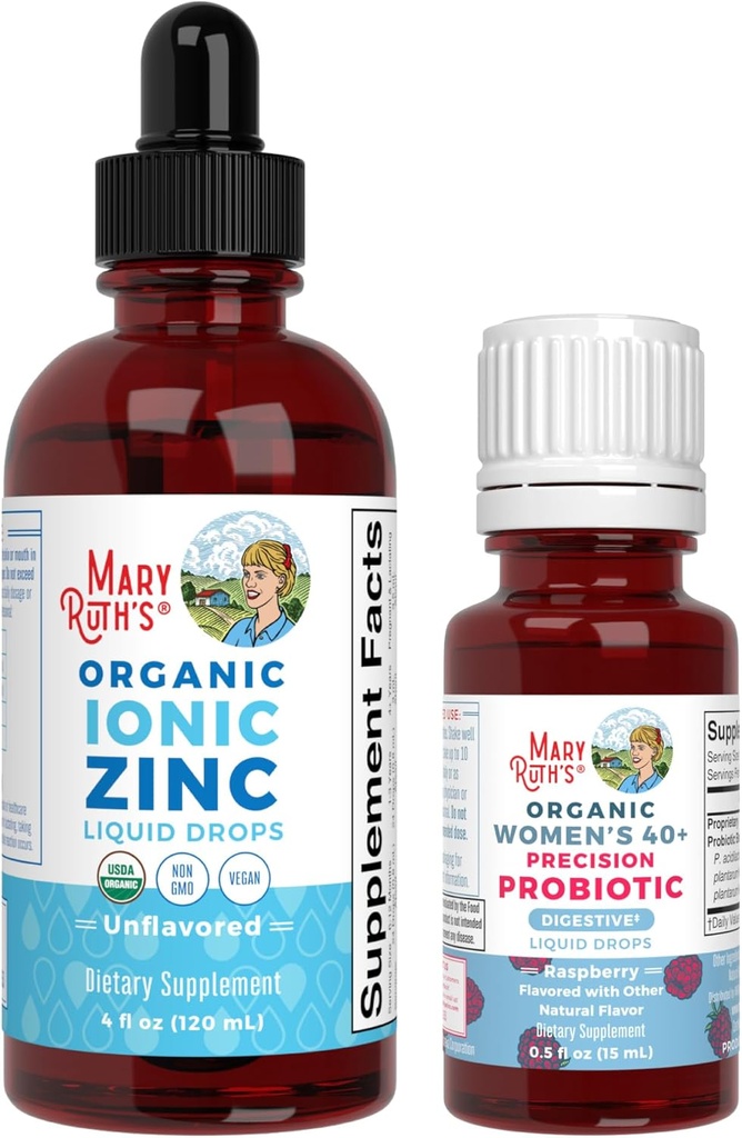 MaryRuth Organics Probiotic Digestion (Raspberry) for Women 40+ & Zinc Drops 