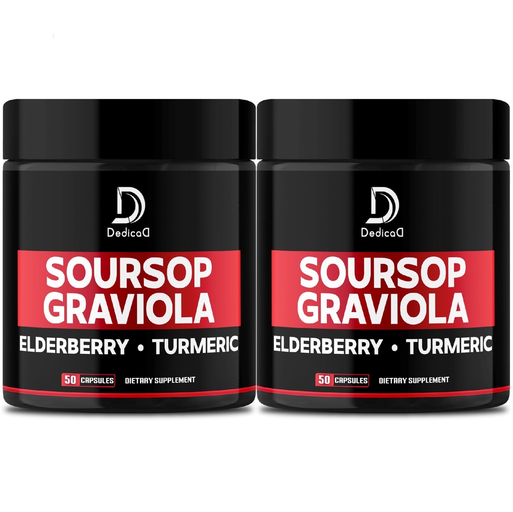 Graviola Soursop Capsules - 100 günlük Supply için 50 Capsules - 11in1 Elderberry, Turmeric, Ginger, Milk Butle, Cranberry & More - Destek Mood, Immune & Body Health