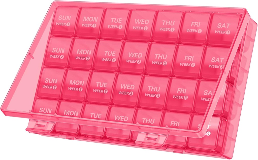 TookMag Monthly Pill Organizer 28 Day Pill Box, Travel Medicine Pill Organizer, Büyük 4 Hafta 1 Ay Pill Vakaları Dust-Proof Konteyner for Pills /Vitamin/Fish Oil /Supplements