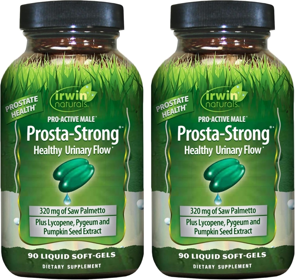 Irwin Naturals Prosta-Strong - Υποστήριξη Υγείας Prostate με Saw Palmetto, Lycope, Σπόροι κολοκύθας & Περισσότερα - 90 Liquid Softgels (Pack of 2)