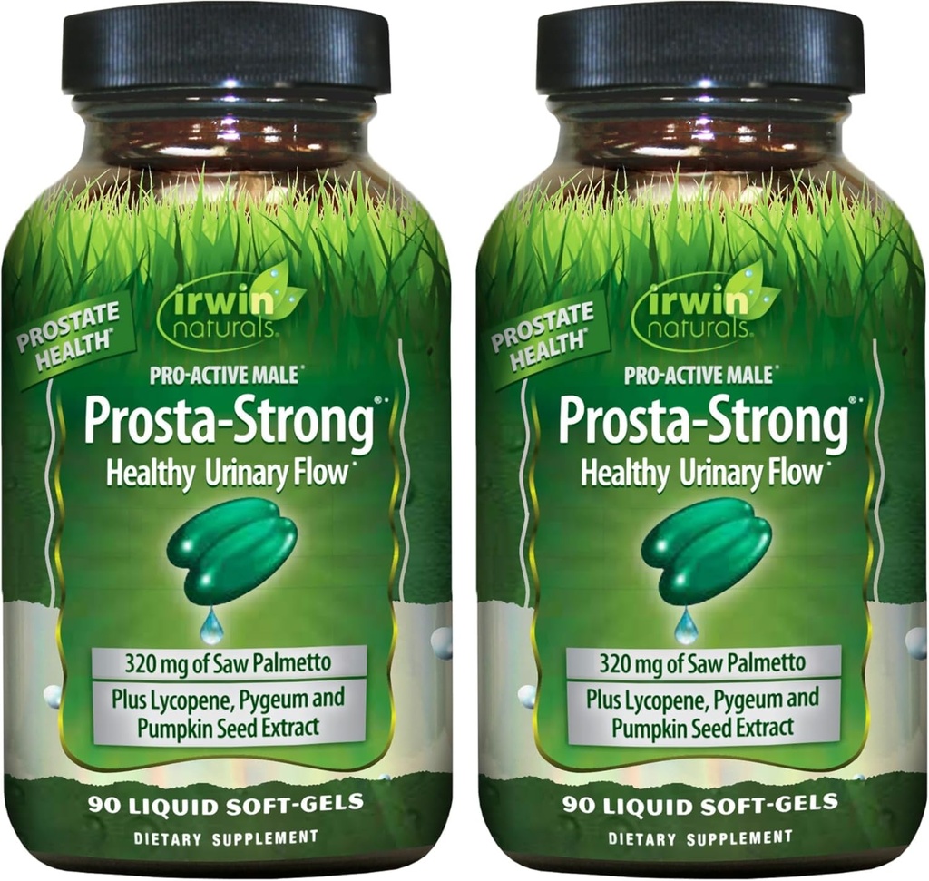 Irwin Naturals Prosta-Strong - Prostate Health Support with Saw Palmetto, Lycopene, Candy Seed & More - 90 Liquid Softgels (Pack of 2)