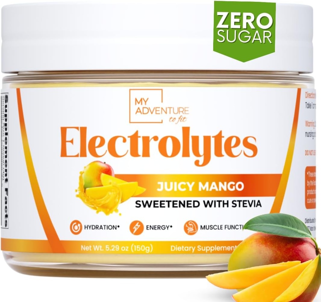 Adventure to Fit Zero Sugar - Mango Electrolytes Toz - Tüm Doğal Malzemeler ile Caffeine Free Energy - Vegan, Keto & Paleo - Sugar Free Electrolytes Hydration Drink Mix - 37 Hizmetler