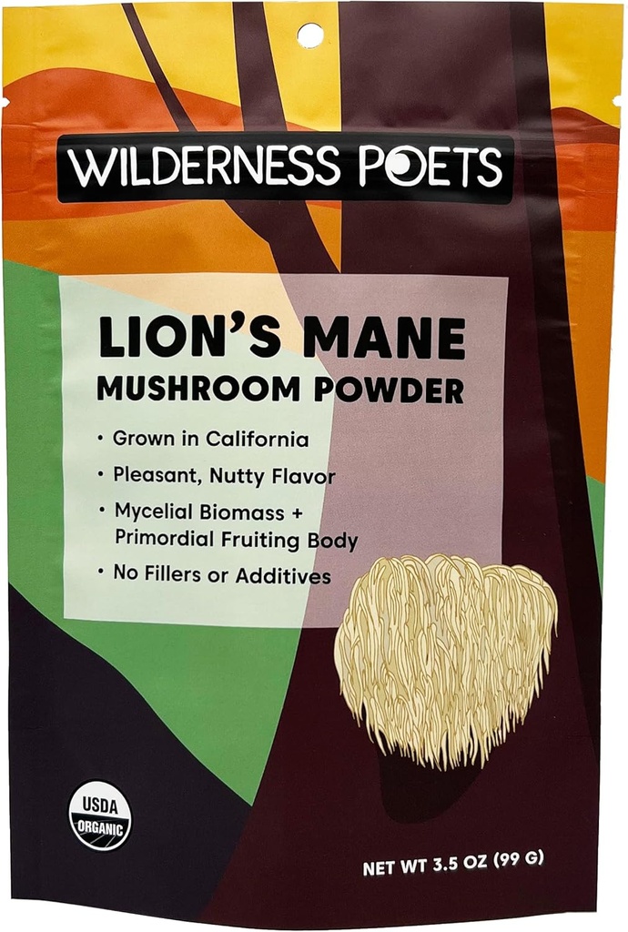Wilderness Poets, Organik Lions Mane Mushroom Toz - California Grown (3.5 Ounce)