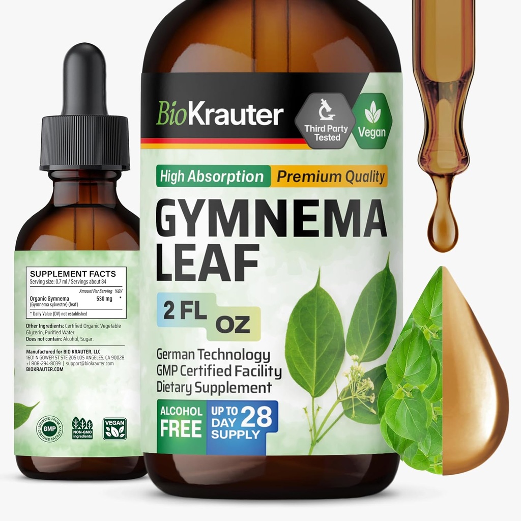 BIO KRAUTER Gymnema Sylvestre Extracts - Alkol ve Şeker Free - Vegan Gymnema Leaf 2 Fl.Oz.
