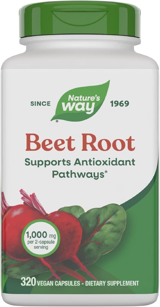 Nature's Way Beet Root Κάψουλες, Υποστηρίζει Αντιοξειδωτικά Pathways*, Βοηθά στην Εξουδετέρωση των Ελεύθερων Ριζοσπαστικών *, 1000 mg ανά 2-Capsule Serving, Vegan, 320 Count (Packing May Vary)