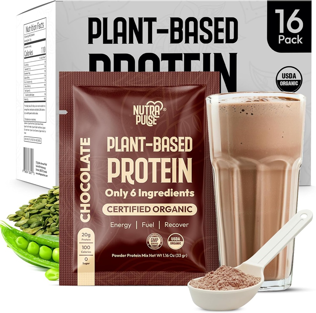 Organik Vegan Protein Toz Örnek Paketi - Plant-Based Protein, Gluten-Free, Non GMO, 20g Protein Per Hizmeti, Keyifler ve Shakes (Chocolate, 16 Paket)