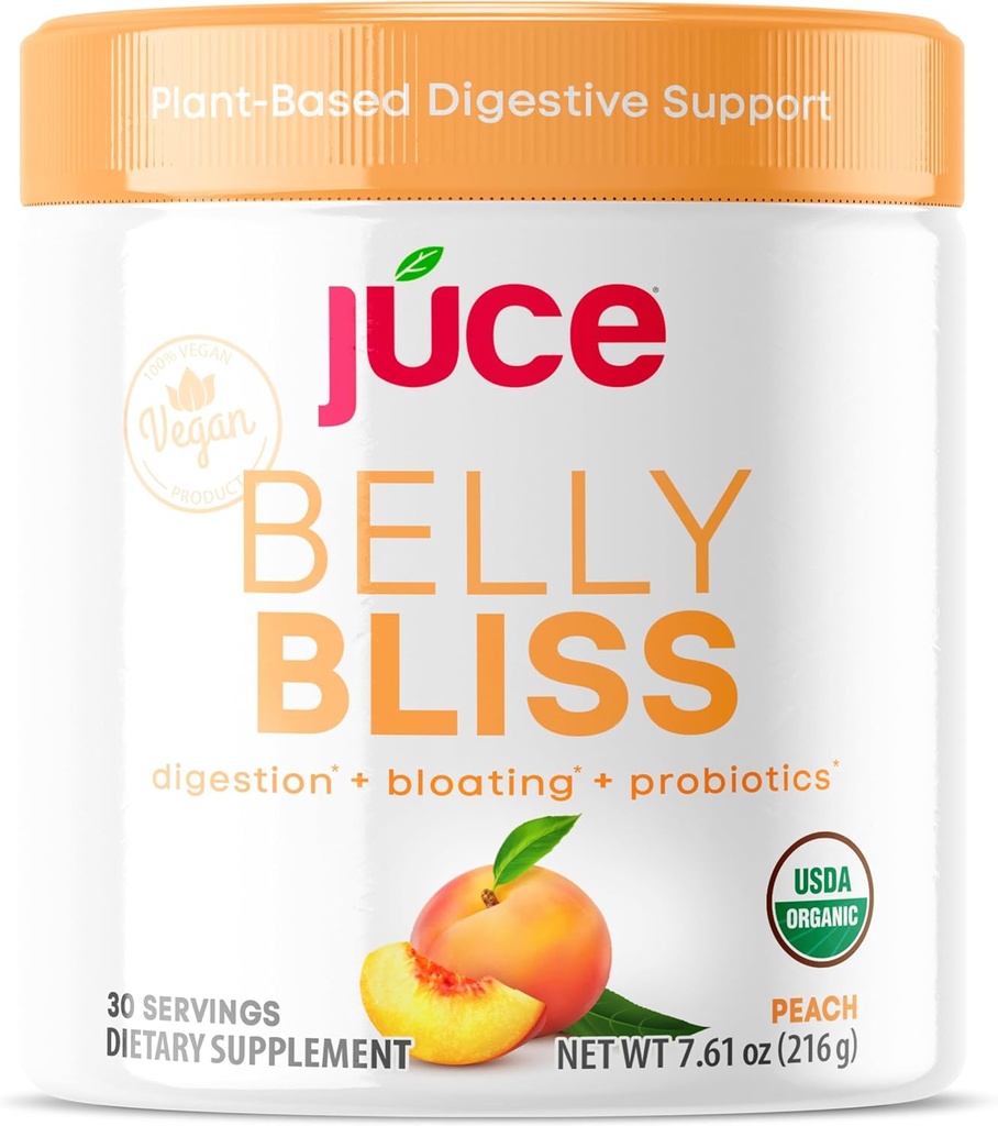 Júce Belly Bliss, Peachy Greens, 30 hizmetkar, Probiyotiks + Greens, Bloating Support with Plant-Based Digestive Enzymes, Diyetary Supplement Toz - By Terra Kai Organics
