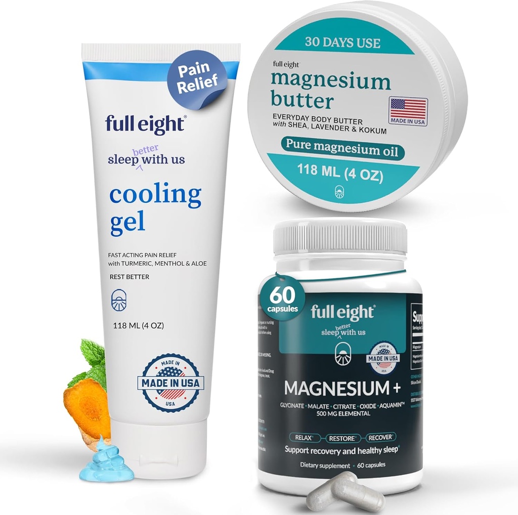 Wellness: Magnesium+ 500 MG 60 Caps, Μαγνήσιο Βούτυρο Σώματος 4oz & Ψύξη Gel 4oz – Υποστήριξη ύπνου, μυών, και άνεση φυσικά