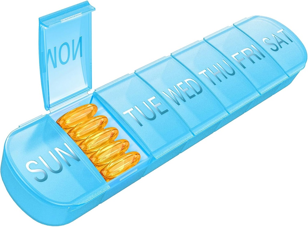 Haftalık Pill Organizer 1 Gün Bir Gün Seyahat Pill Box 7 Gün Ekstra Büyük Karşılaştırmalar Vitamini, Günlük Pill Konteyner 7 günlük Balık Yağı Davası (Mavi)