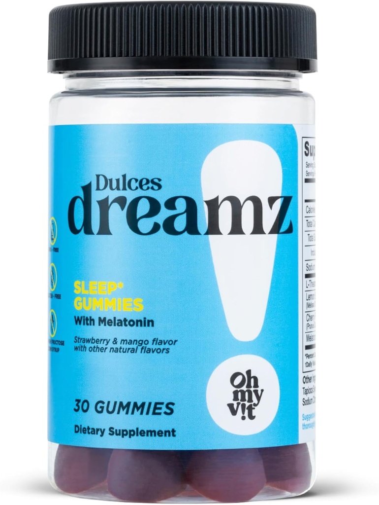 OH MY VIT! Dulces Dreamz 2 mg Melatonin Gummies to Support Normal Sleep with L-Theanine, and Lemon Balm, Fruit Flavor for Yetişkinler, 30 Count