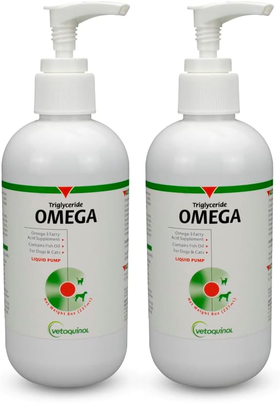 Vetoquinol Triglyceride Liquid Omega 3 Supplement for Dogs & Cats, Liquid Fish Oil Supplement w/EPA ve DHA, Skin, Coat, Joint, & Immune Health, Omega 3 Fish Oil for Dogs & Cats, 8oz, 2 Pack