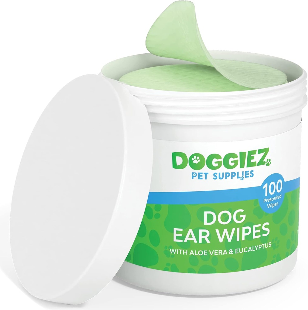 Dog Ear Clean Wipes with Aloe Vera and Eucalyptus (100 Count) Ear Treatment Otic Cleanser for Dogs- Helps Ear itching and Irritants - 12 Hafta boyunca Puppies için Güvenli