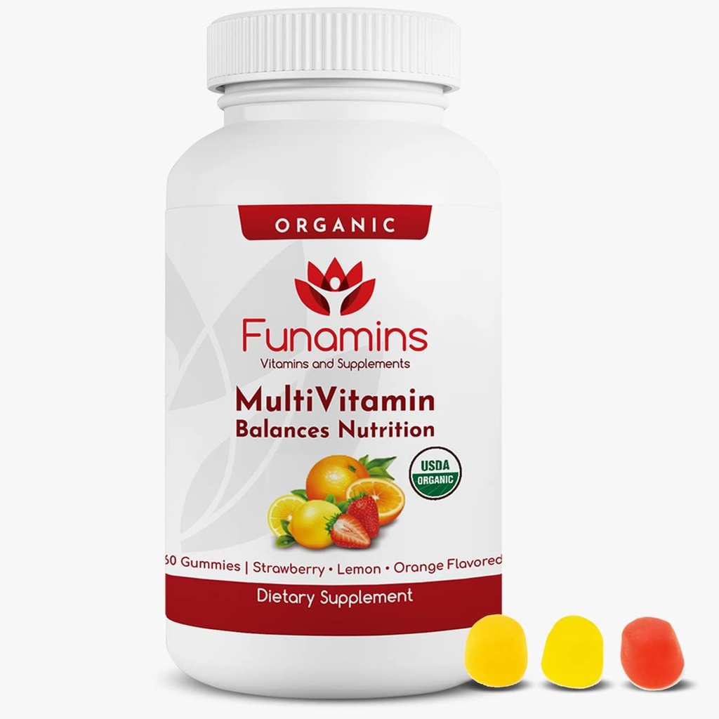 Βιολογικά Gummy MultiVitamins, Blend of 11 Essential Nutrients, for Kids and Adults, Vegan, 60 Count; Ποικιλία Φράουλα, λεμόνι, Πορτοκαλί Γεύσεις